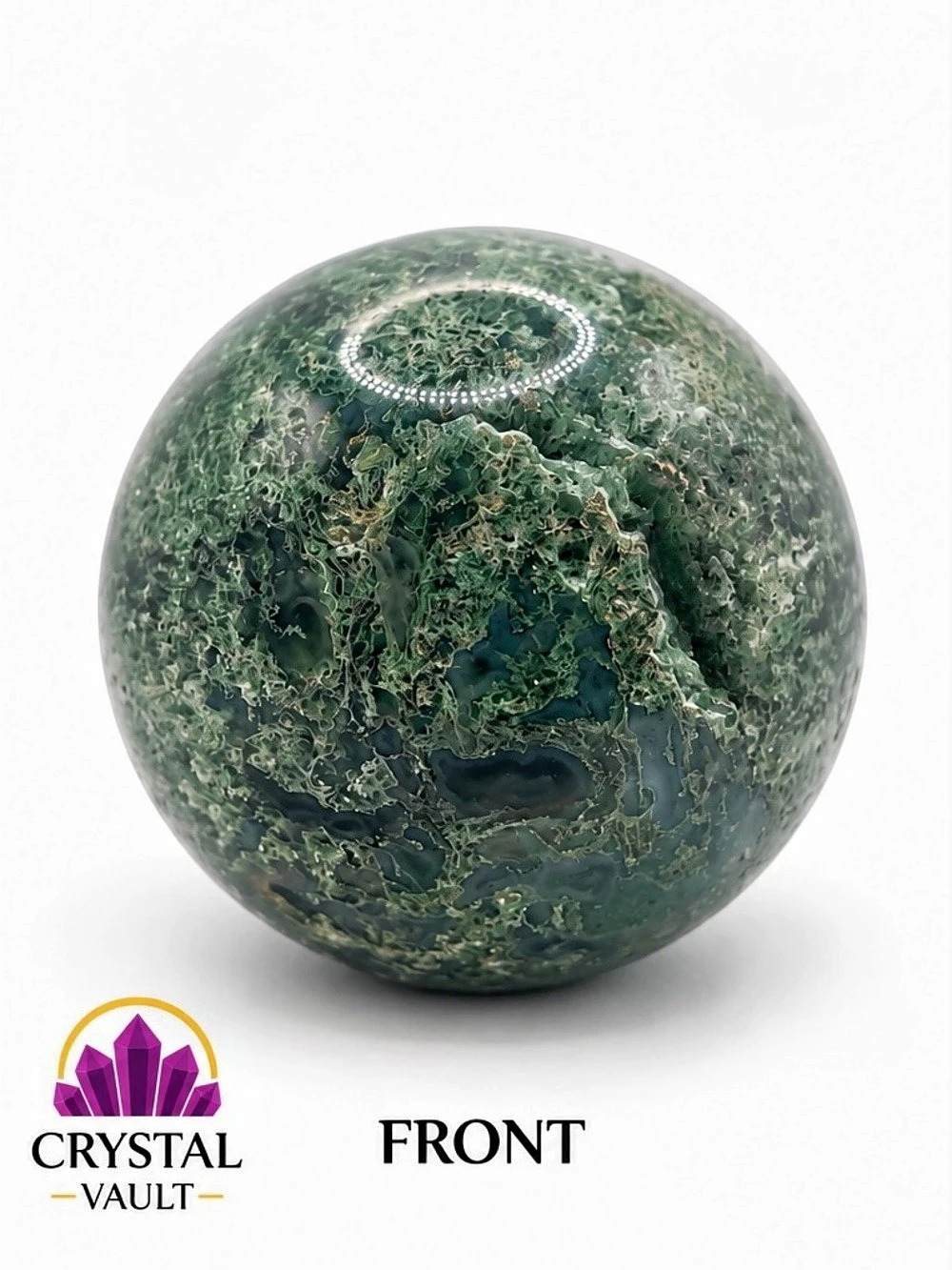 Moss Agate Crystal Sphere 2” Deep Green Polished Stone 6.4 oz
